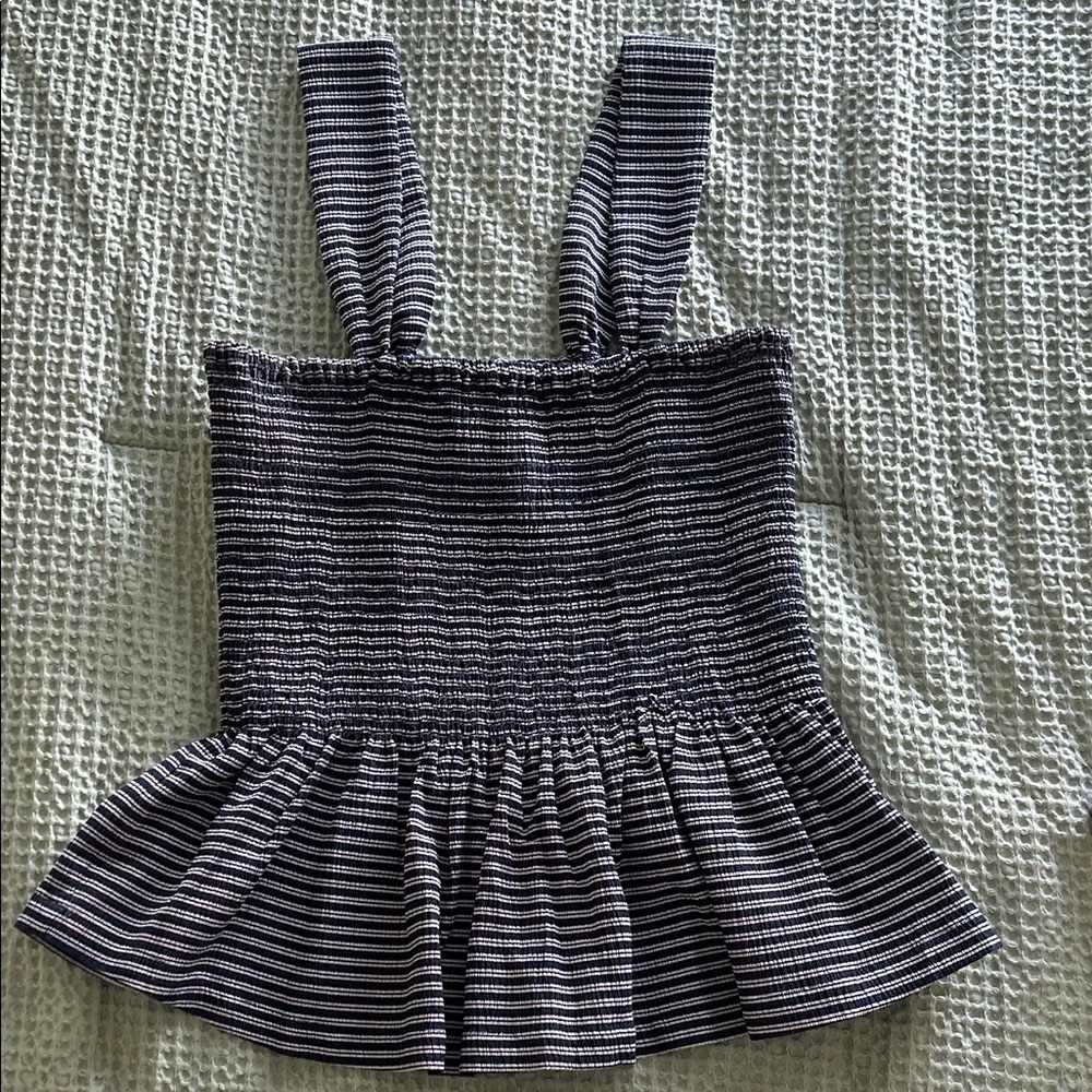 Madewell Navy and White Textured Top